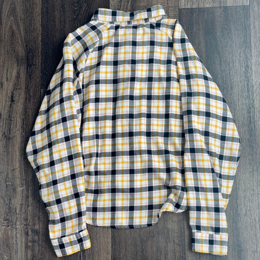 Wild Fable Target Cropped Multicolor Yellow & Pink Plaid Flannel Button Shirt - Picture 3 of 5